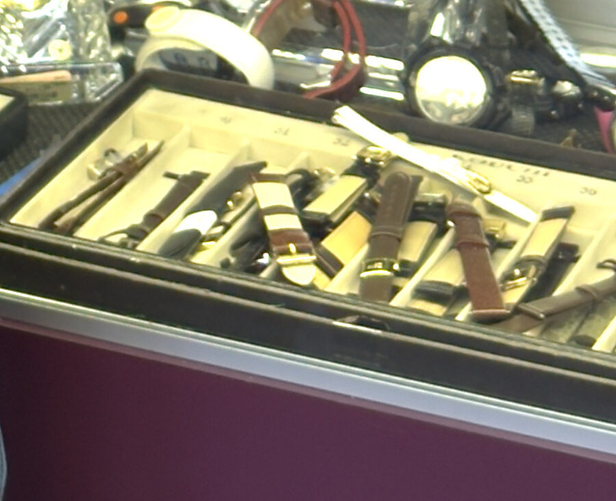 A tray of wristwatches at the shop